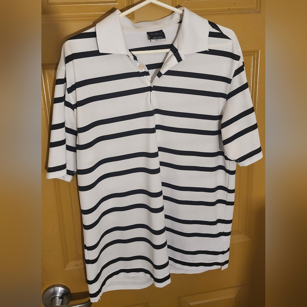 Nike Golf Dri-FIT Polo Shirt Men’s Size Large White & Black Striped Collared